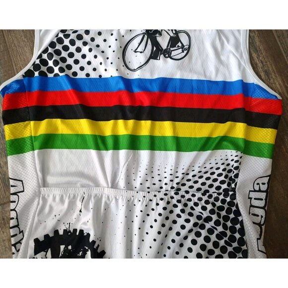 Men's AOGDA Cycling Sleeveless Jersey 3XL UNISEX WHITE MULTICOLOR BIKE LOGO NEW - Picture 10 of 12